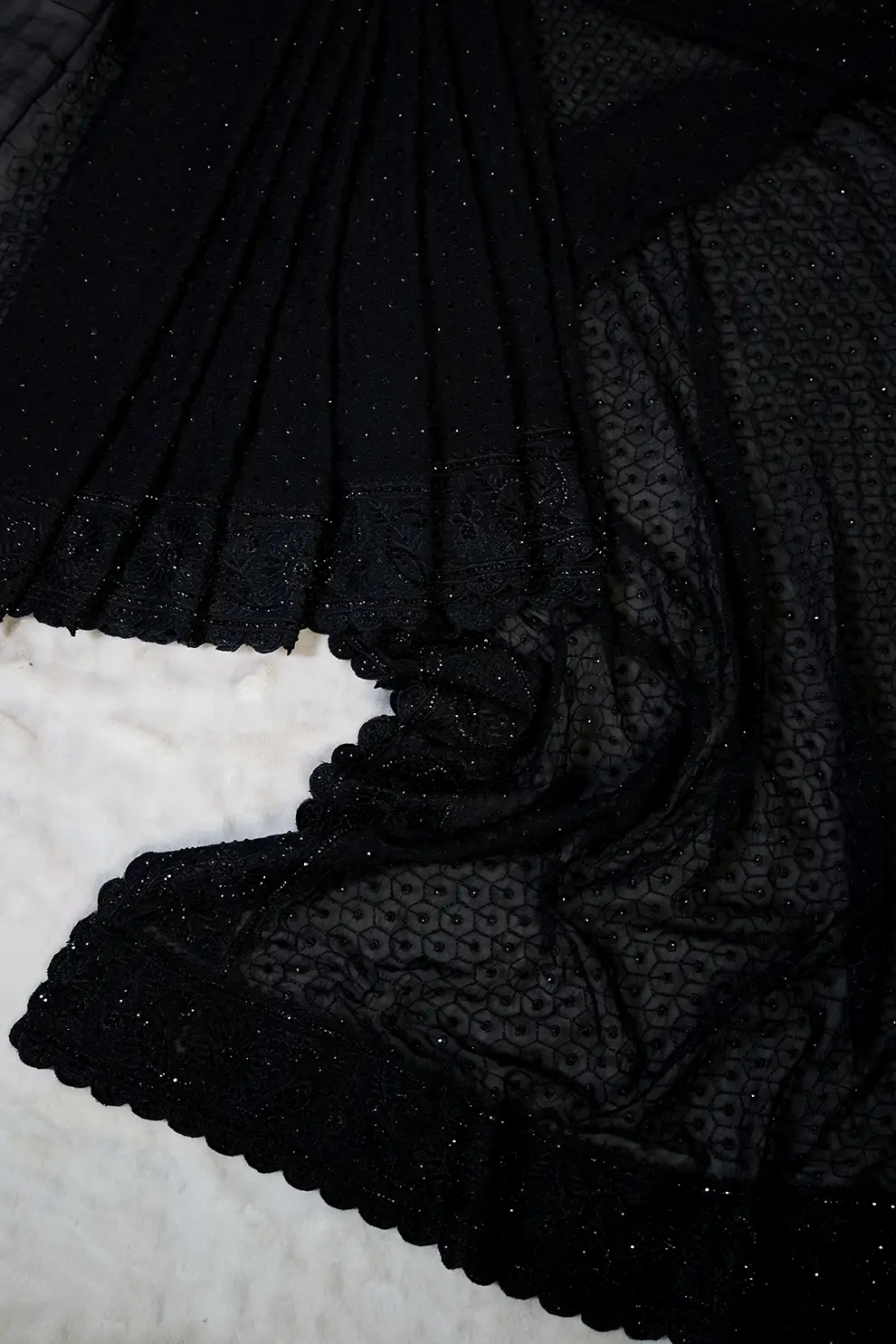 Black Sparkle Chiffon Saree – Premium Party Wear